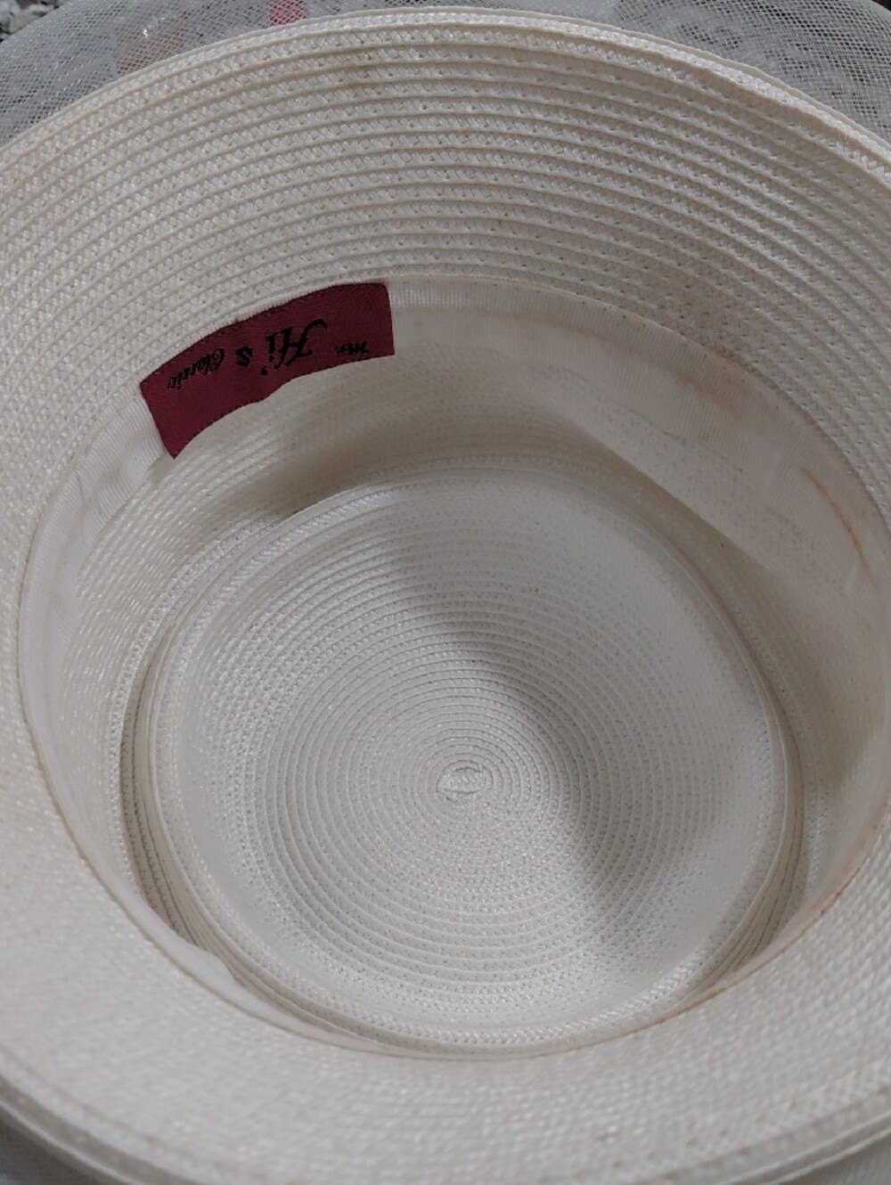 Elegant Cream Women's Dress Hat with Bow Mr.Hi Collection Little Stain Inside - Picture 9 of 11